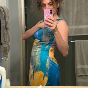 RARE Vintage 90s Vibrant Blue and Yellow Mini Dress